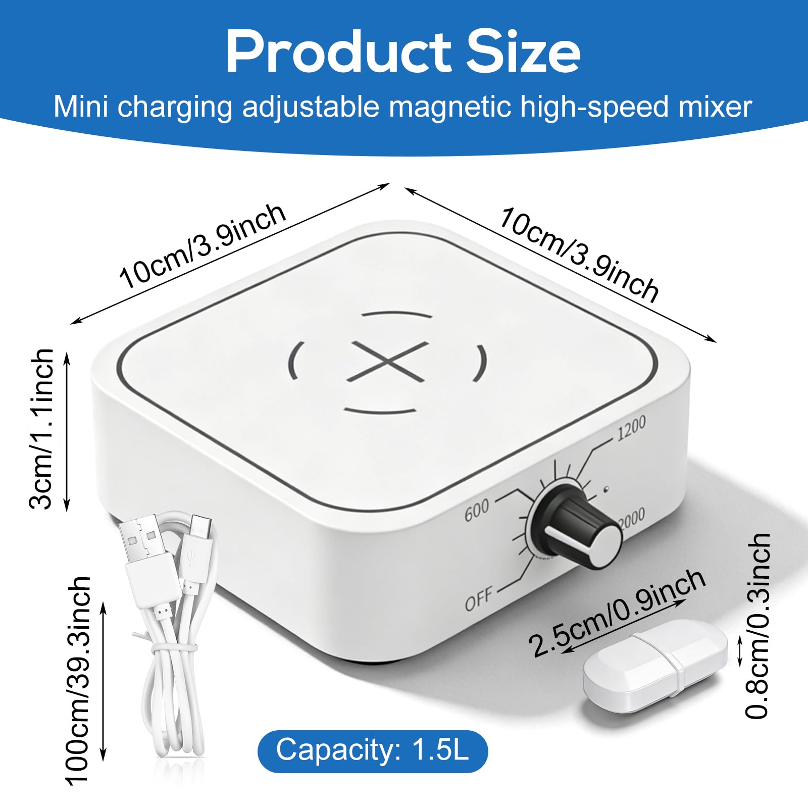 Agitador magnético, agitador magnético, mezclador magnético, agitador magnético con placa calefactora, varillas de agitación magnética, capacidad máxima de agitación 1500 ml, alimentado por USB, para