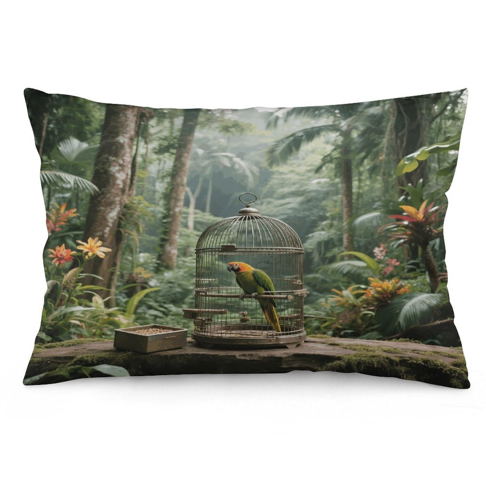 Parrot in Rainforest Throw Pillow Cover Soft Pillow Case Decorative Lumbar Pillow Cover Cozy Throw Pillowcase Polyester Rectangular Cushion Case Decor for Couch Sofa Bed