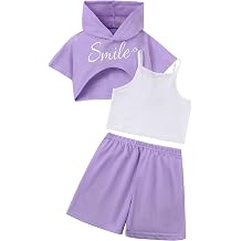 Girls Summer 3 Piece Outfits Graphic Crop Top and Camisole with Shorts Set