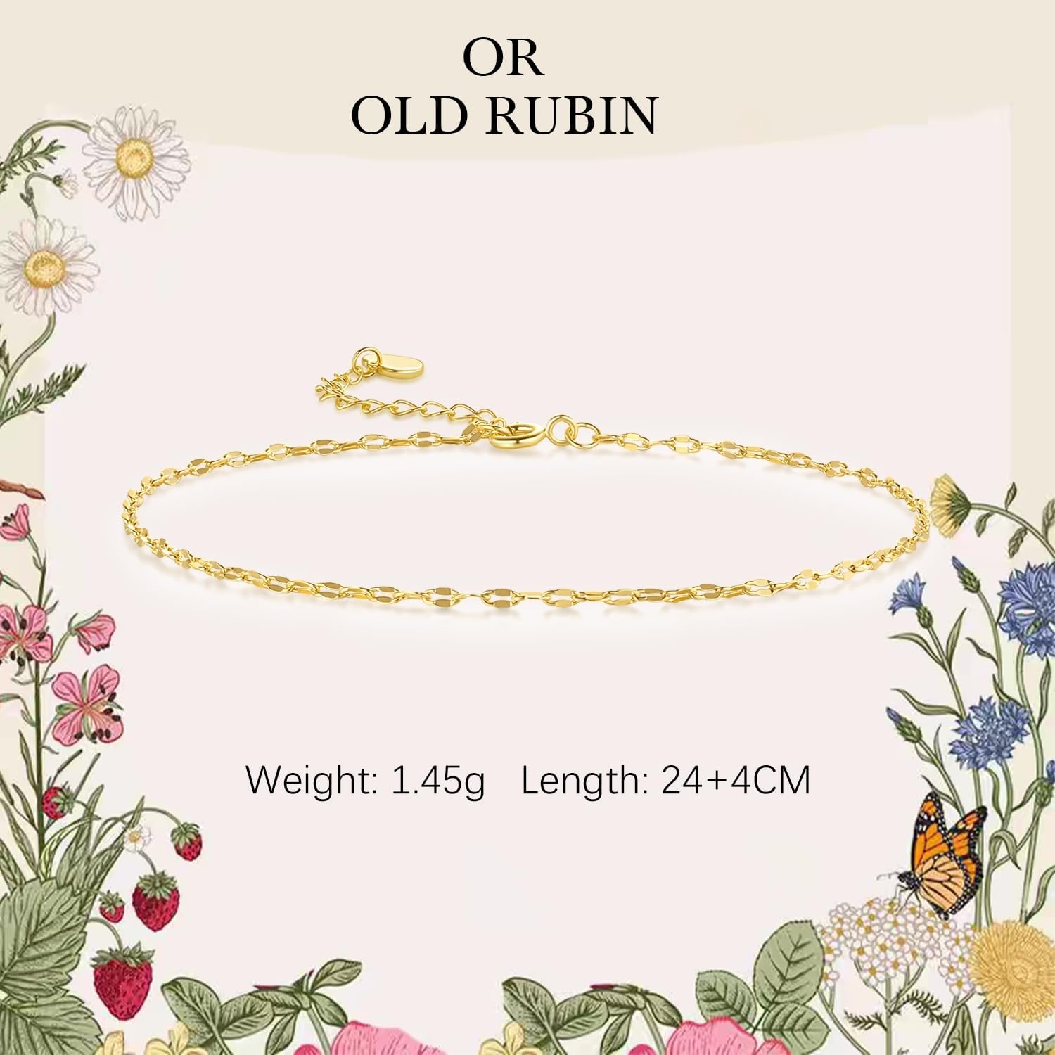 Gold Anklets for Women Ankle Bracelets for Women 14K Gold Anklets for Womens Golden Anklet Bracelets for Womens Ankle Bracelet Ankles Clean Double Lips Chain Design Anklet Bracelet 9.4+1.6in