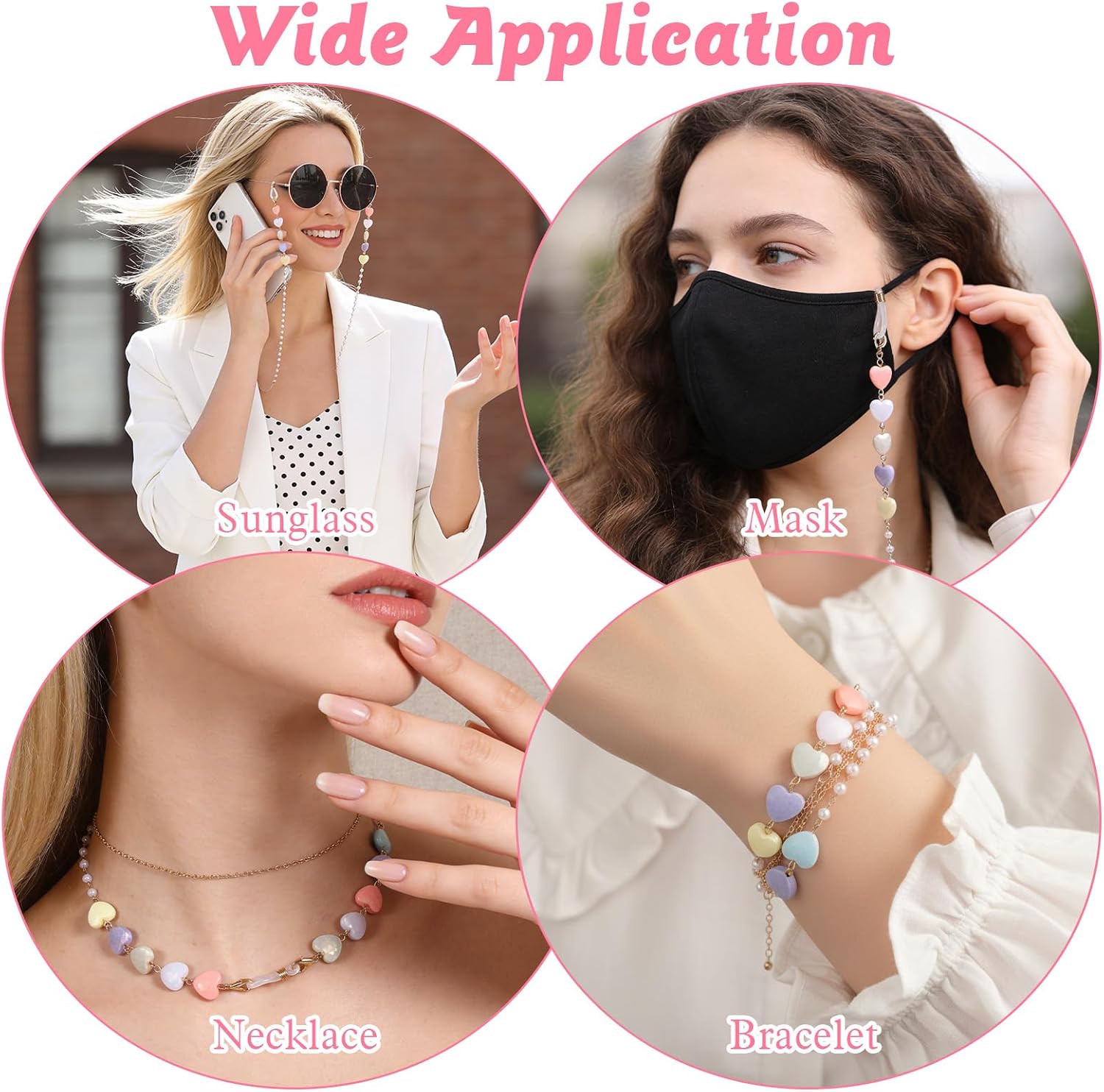 Ymapinc Glasses Chain Cute, Pearl Glasses Neck Strap, Beaded Eyeglass Chain for Women, Eyeglass Strap for Reading/Sunglasses Accessories for Women (Around Neck)