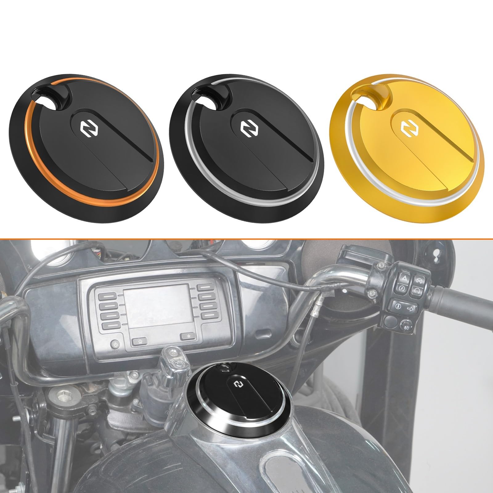 Korek wlewu paliwa ze stopu aluminium Pasuje do Harley przemieszczanie się po ulicy FLHX 2016-2023 pokrywa zbiornika paliwa motocykla pokrywa 61278-08A drzwi konsoli zbiornika(Golden White)