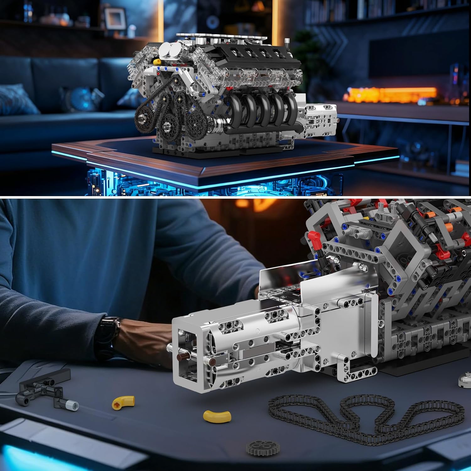 Mould King 10250 Engine Building Blocks Sets- Build Your Own STEM V10 Engine Model Kit, 10-Cylinder Car Engine Building Engineering Toys for Adults Collections Home or Office Décor (1834+PCS)