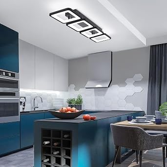 Modern Ceiling Light LED, 69cm 4-Square Black LED Dimmable Ceiling Lights Fixtures with Remote Control for Dining Room Bedroom Office Entrance Hallway Kitchen Living Room Light - 52W Black [Energy Class E]