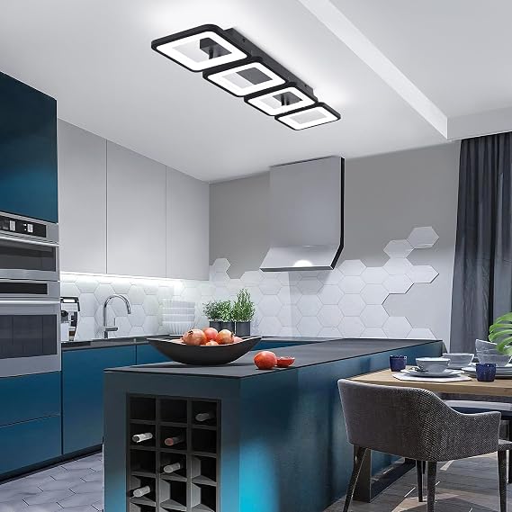 Modern Ceiling Light LED, 69cm 4-Square Black LED Dimmable Ceiling Lights Fixtures with Remote Control for Dining Room Bedroom Office Entrance Hallway Kitchen Living Room Light - 52W Black [Energy Class E]