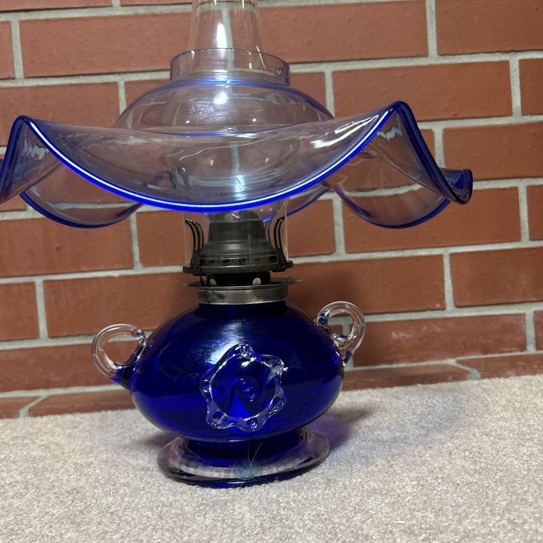 ⭐︎希少⭐︎北海道小樽　ヴィンテージ　北一硝子　青いガラス製　オイルランプ ⭐︎希少⭐︎北海道小樽 ヴィンテージ 北一硝子 青いガラス製 オイル