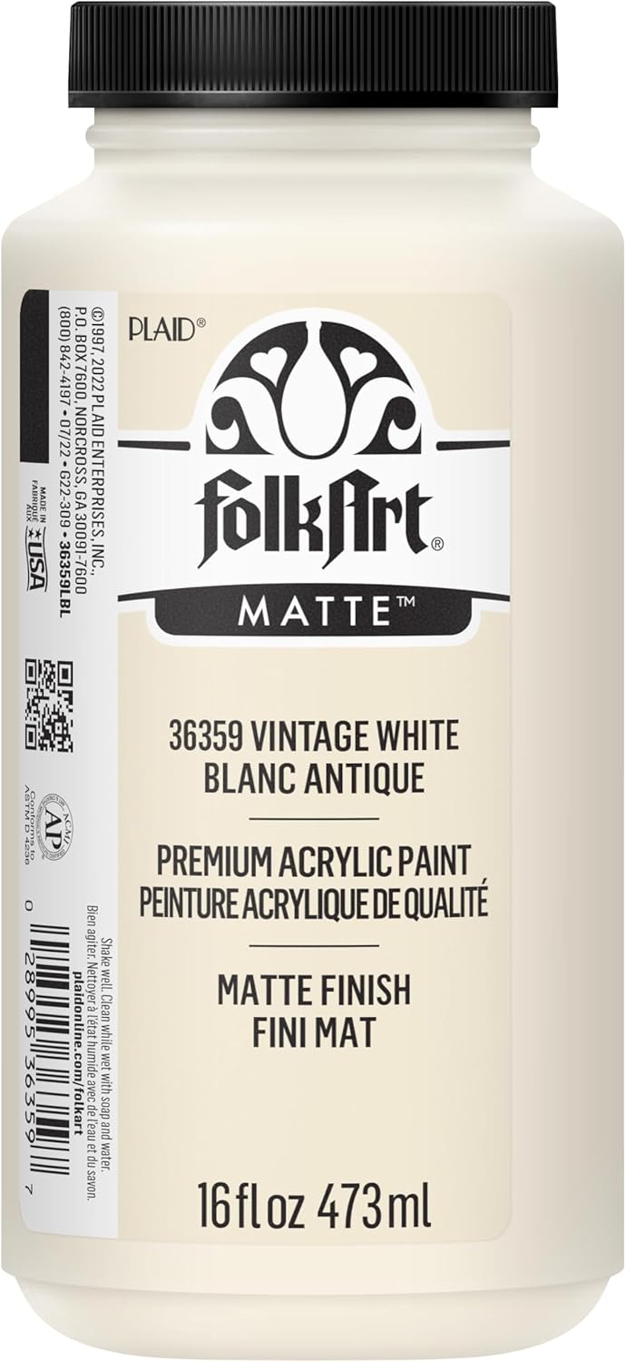 FolkArt Acrylic Craft Paints, Vintage White 16 fl oz Premium Matte Finish Paint, Perfect For Easy To Apply DIY Arts And Crafts, 36359