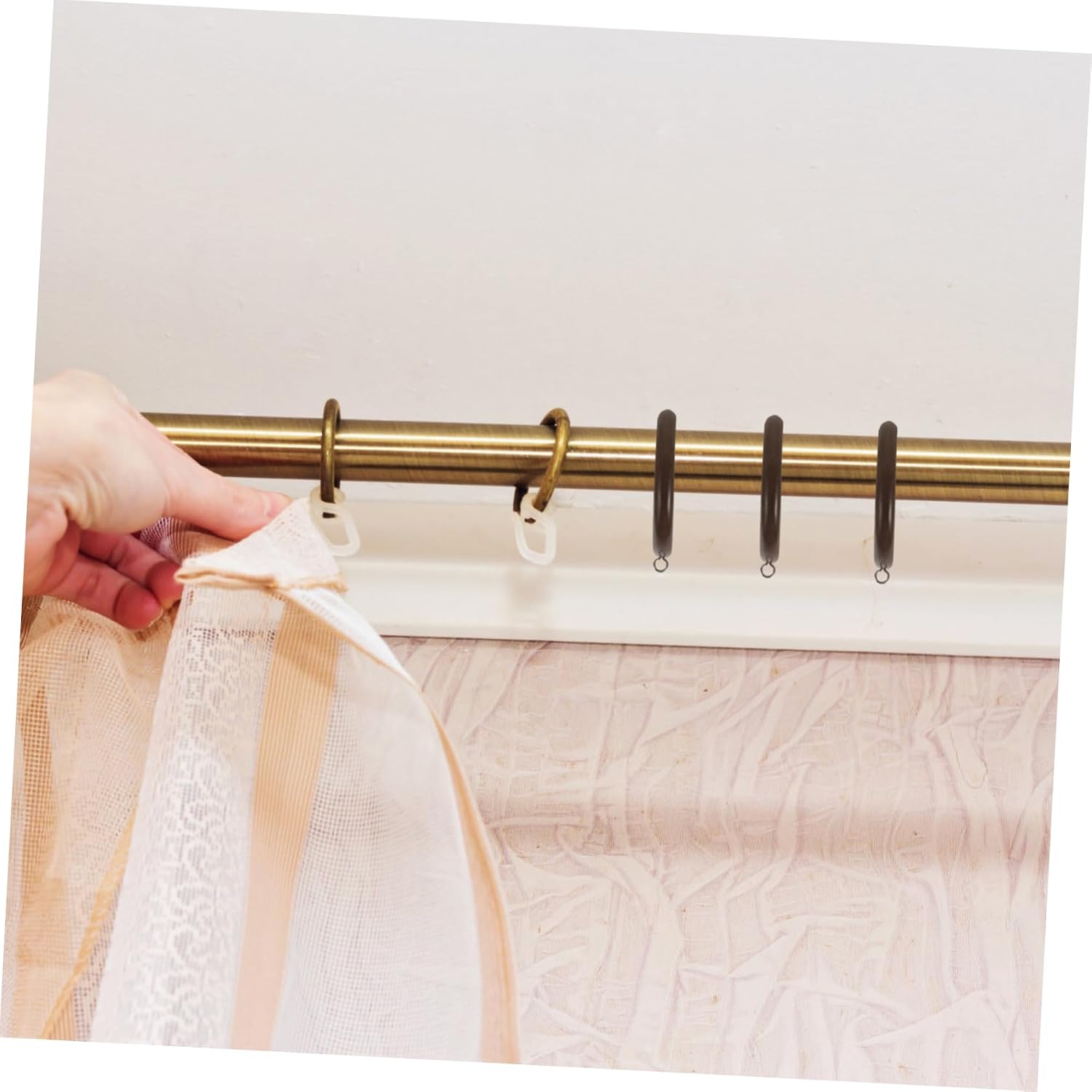 6pcs Wooden Curtain Rings with Hooks Coffee Circular Hanging Set