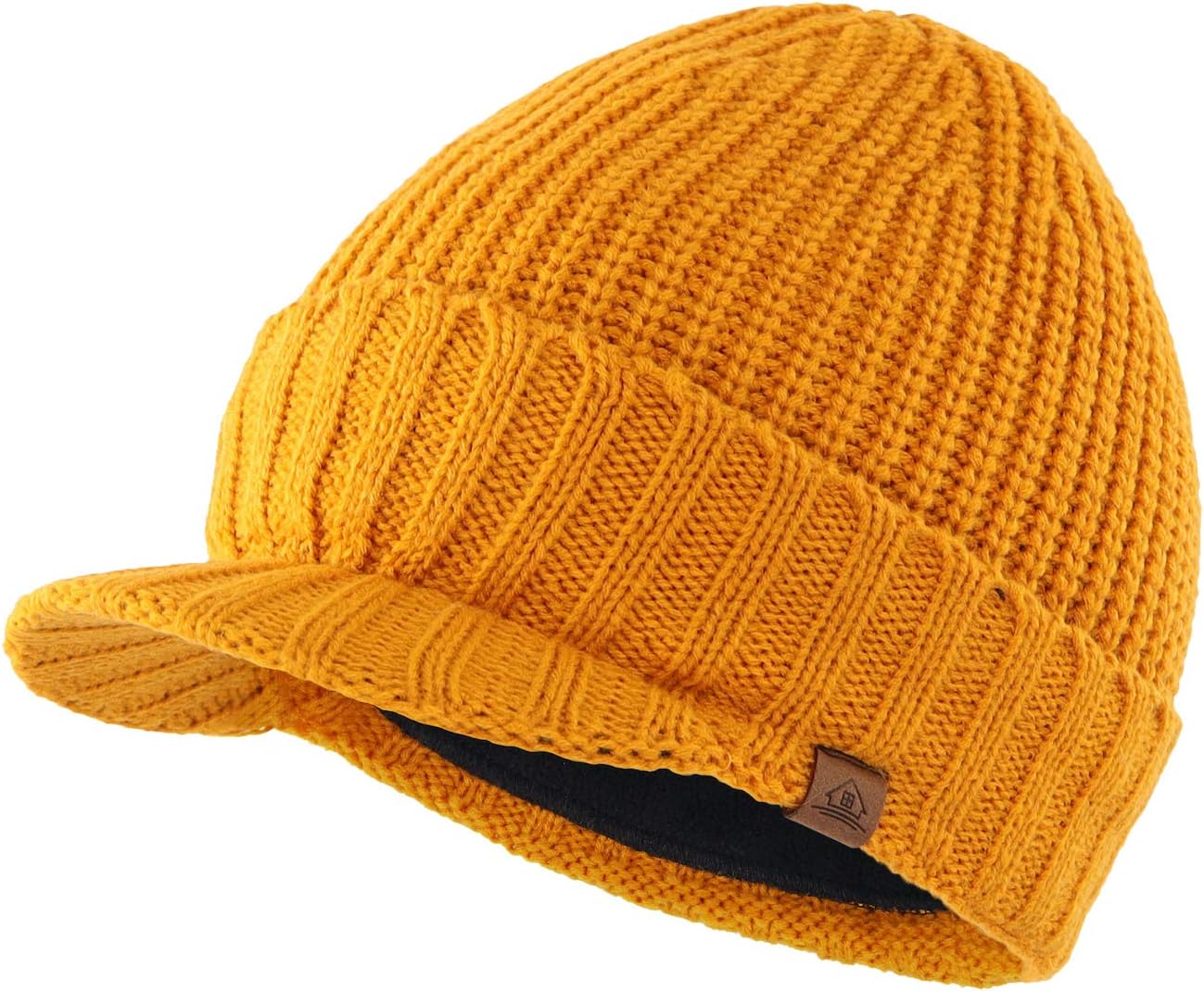 Home Prefer Men's Winter Hat Thick Knit Beanie Cap with Visor Newsboy Beanie Hat