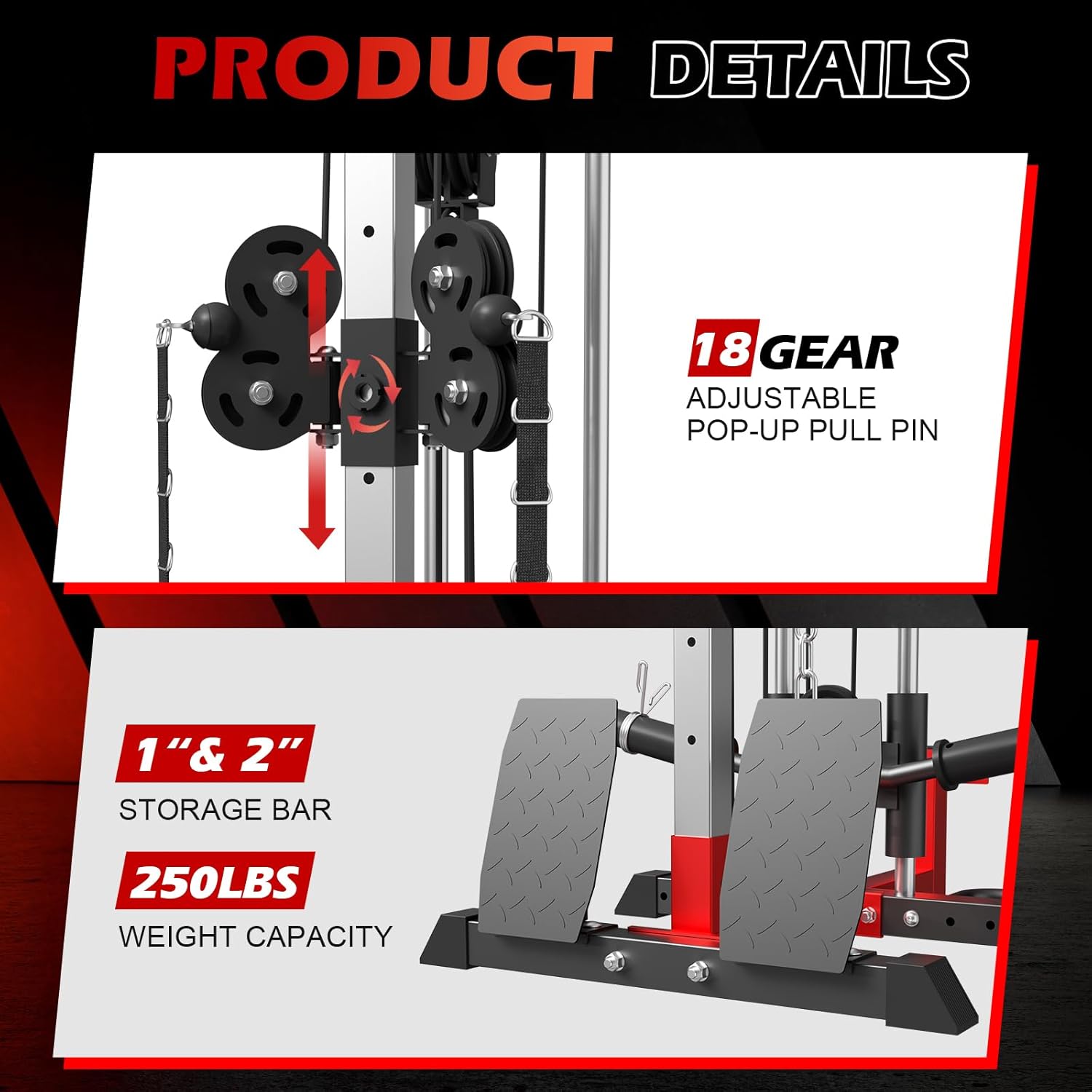 Wall Mount Cable Station, Cable Crossover Machine with Adjustable 18 Positions Dual Pulley System, Space Saving High/Low Cable Crossover Machine for Home Gym Fitness Equipment