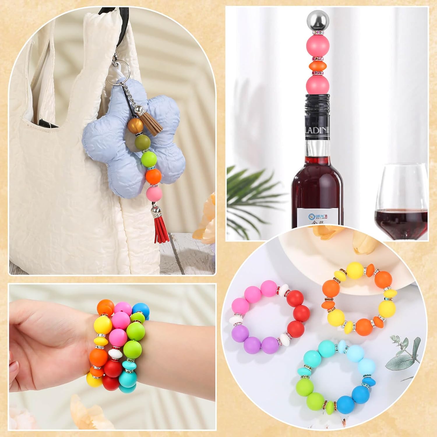 Tidponra 300 Pieces Focal Beads for Pens, 12mm Silicone Lentil Beads, 15mm Silicone Round Beads and 8mm Rhinestone Spacer Beads for Beadable Pen, Keychain Making and Jewelry Making