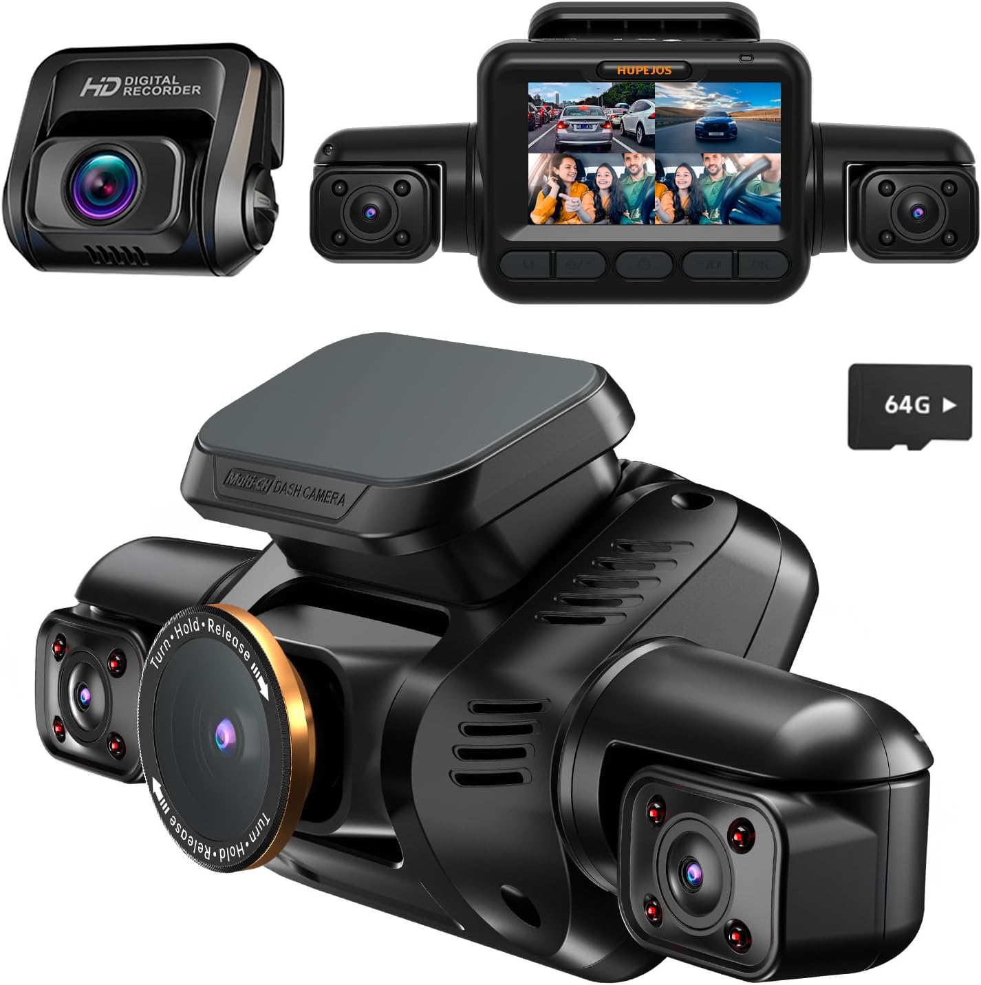 AI 4K Dash Cam Front and Rear, 360° View 4 Channel Camera for Car