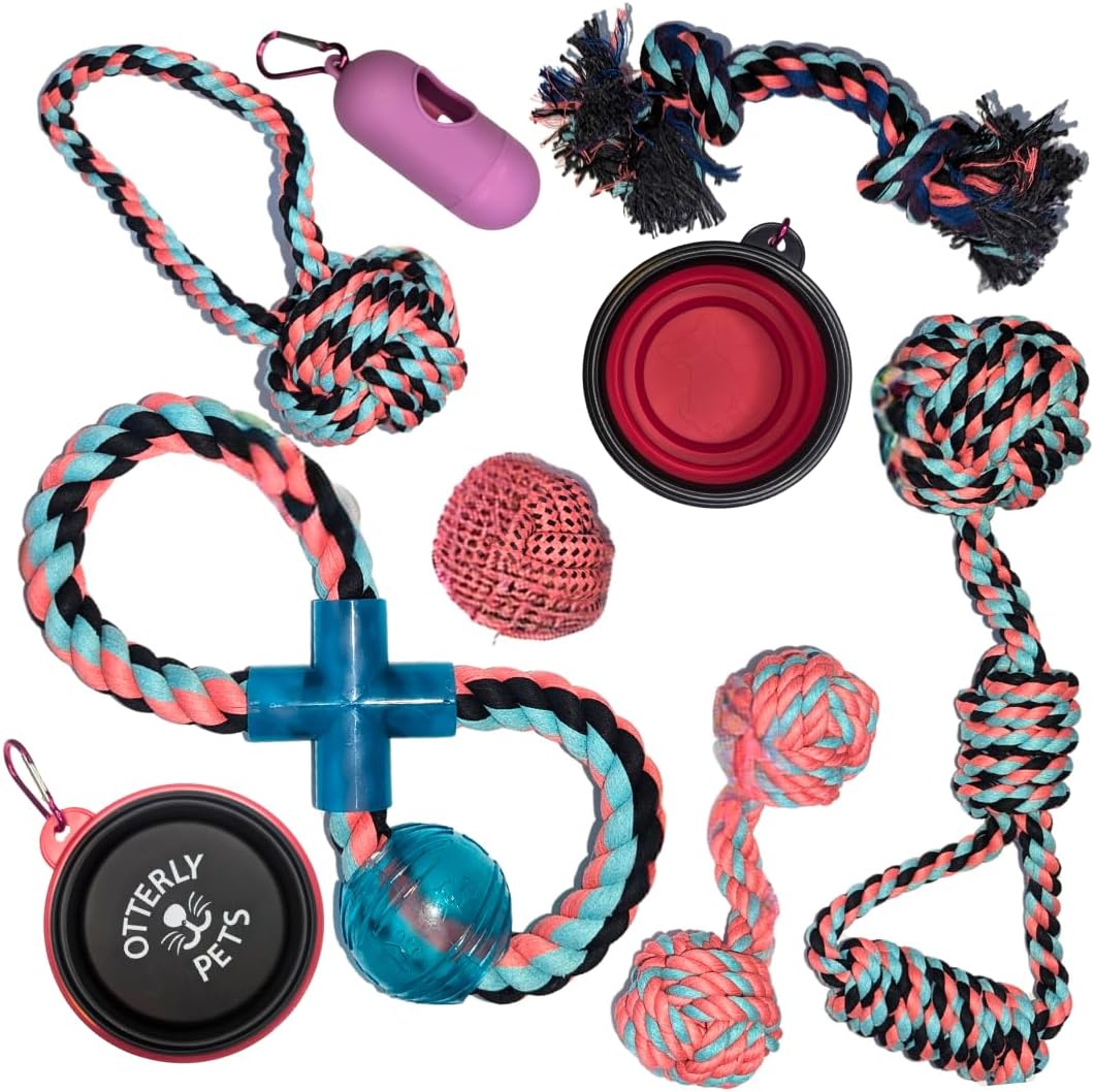 Otterly Pets 9-Pack Durable Dog Rope Toys for Aggressive Chewers โ 100% Cotton, Machine Washable Tug of War and Fetch Toys for Small to Medium Dogs and Puppies