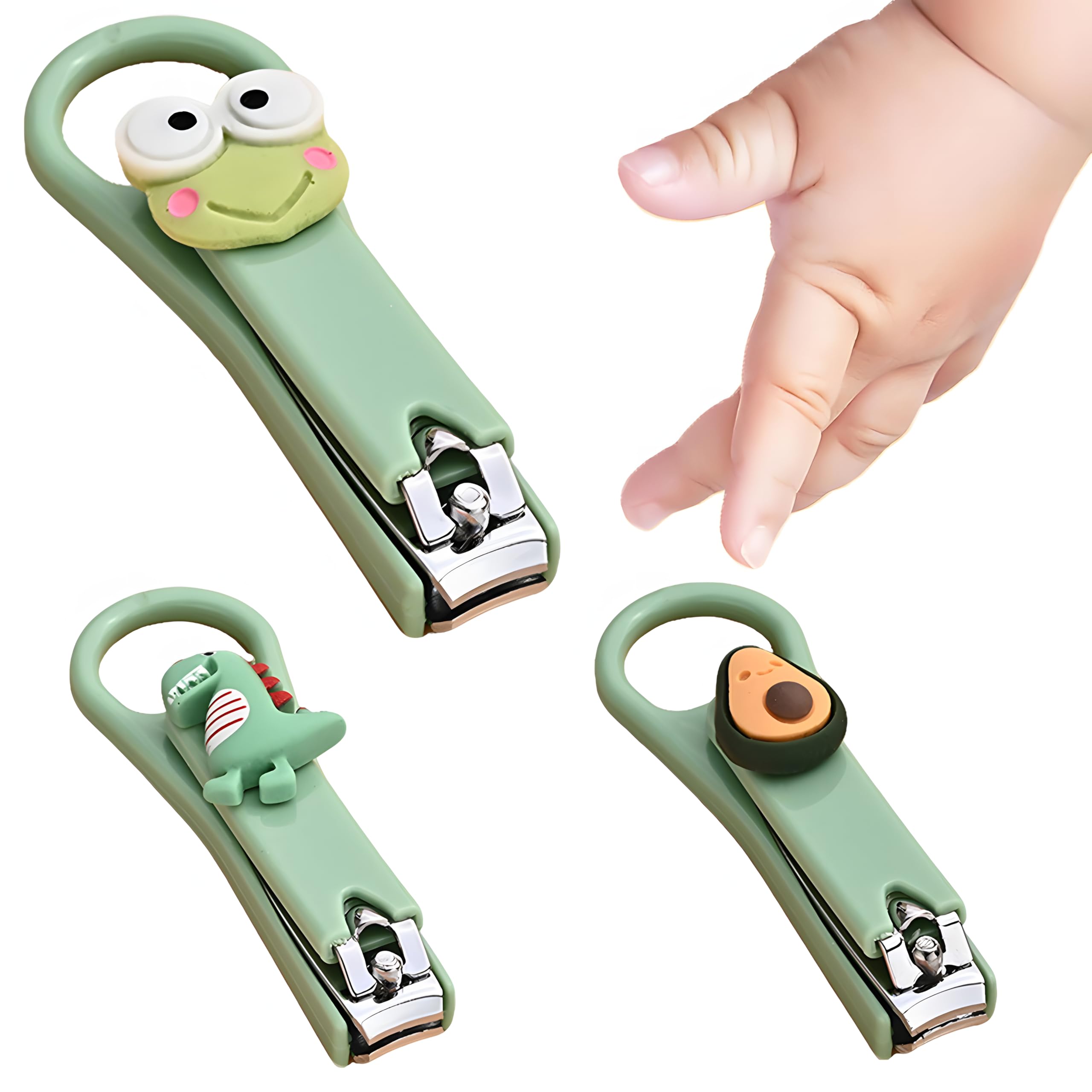Set di 3 tagliaunghie per bambini, in acciaio inox, adatto per neonati, neonati e bambini, tagliaunghie (verde)
