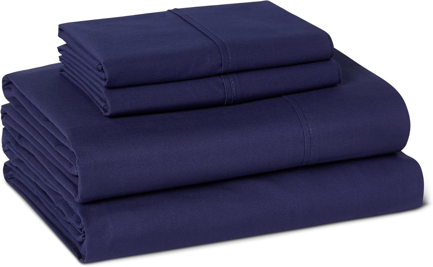 Amazon Basics Soft Organic Cotton Sheet Set with 2 Pillowcases, GOTS-Certified, King, Navy Blue