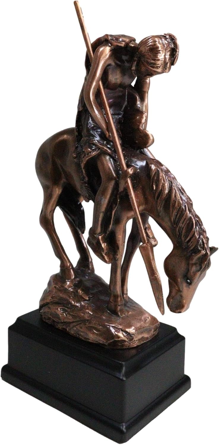 Ebros End of The Trail Indian Native Tribal Hero Warrior Statue with Trophy Base Electroplated Bronze Resin Reproduction of James Fraser Masterpiece in Wisconsin National Cowboy Museum