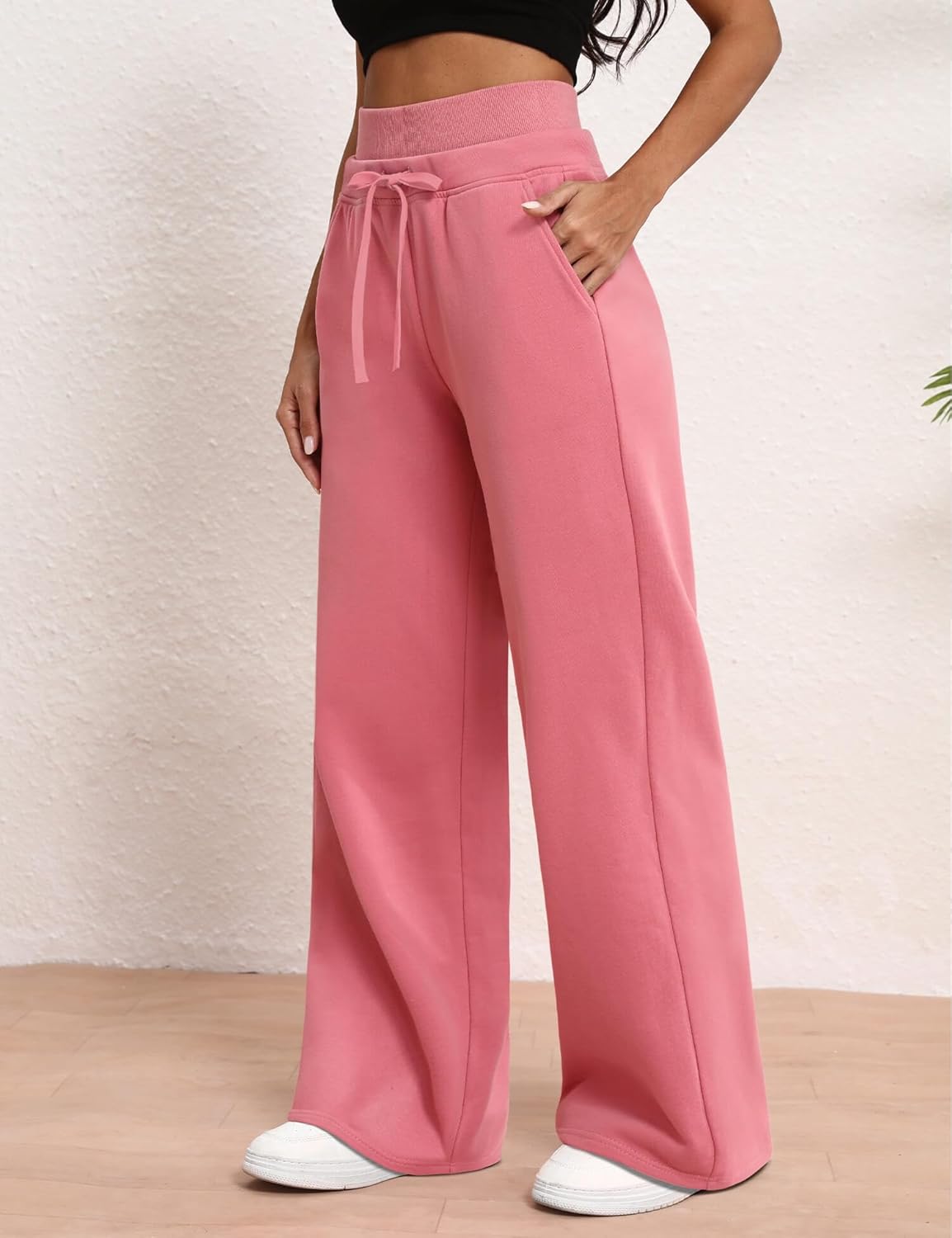 HeSaYep Women's Wide Leg Sweatpants Double Waisted Baggy Sweat Pants with Pockets - Image 3