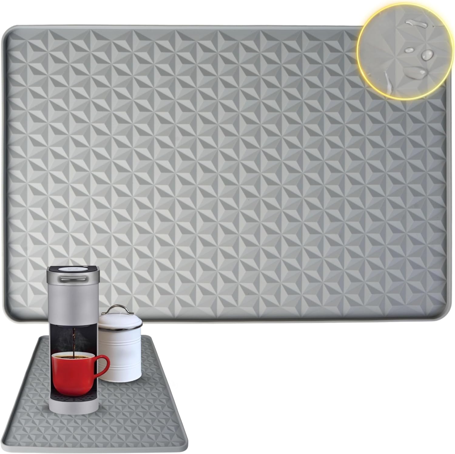 Silicone Multi-Purpose Mat – Patented Pyramid Design – Non-Slip, Heat Resistant, Dishwasher Safe – Coffee, Drying Mat, Appliance Tray – 12×18 in – Gray Silicone Multi-Purpose Mat – Patented Pyramid Design – Non-Slip, Heat Resistant, Dishwasher Safe – Coffee, Drying Mat, Appliance Tray – 12×18 in – Gray
