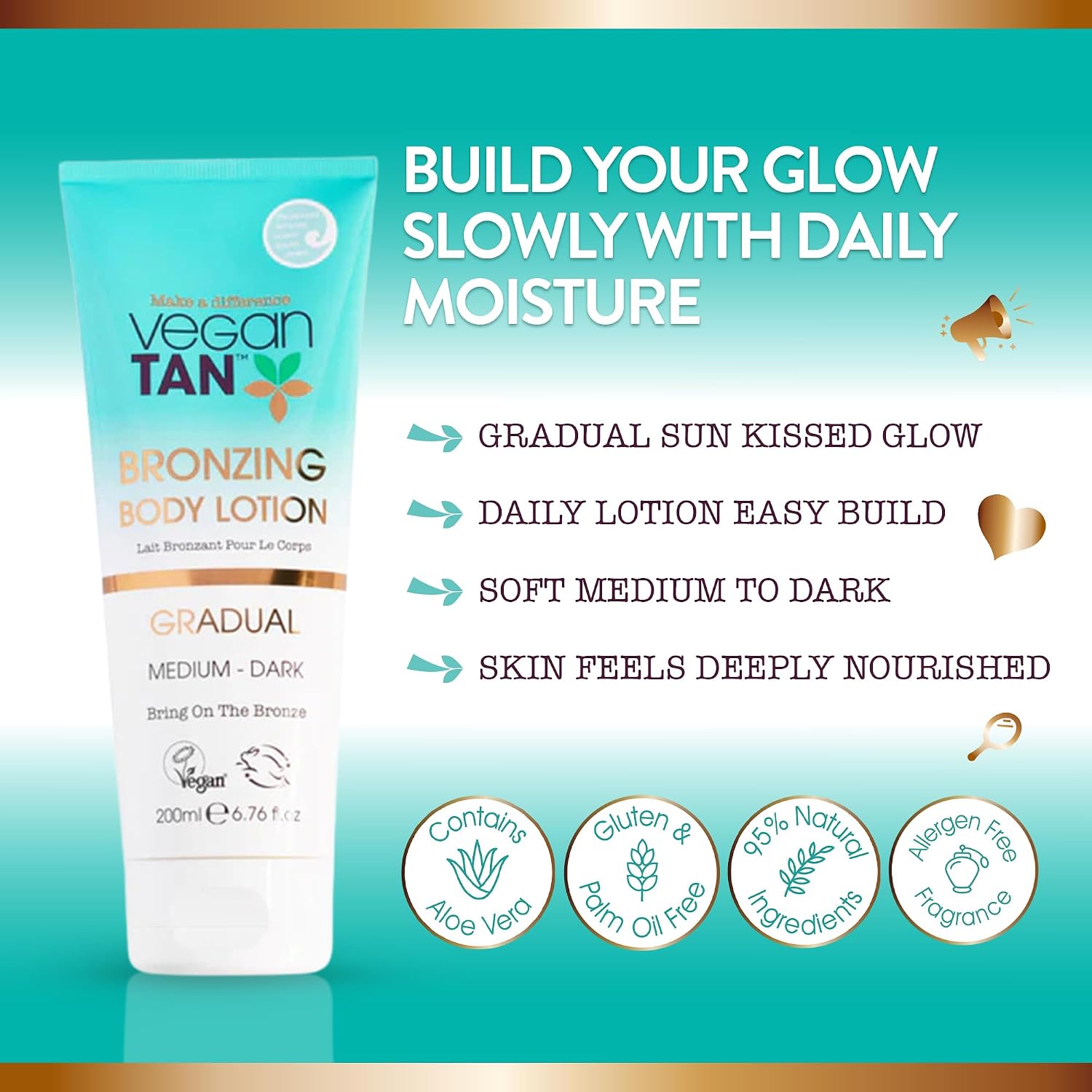 VeganTan Gradual Bronzing Body — автозагар для тела, оттенки от среднего до темного, 200 мл