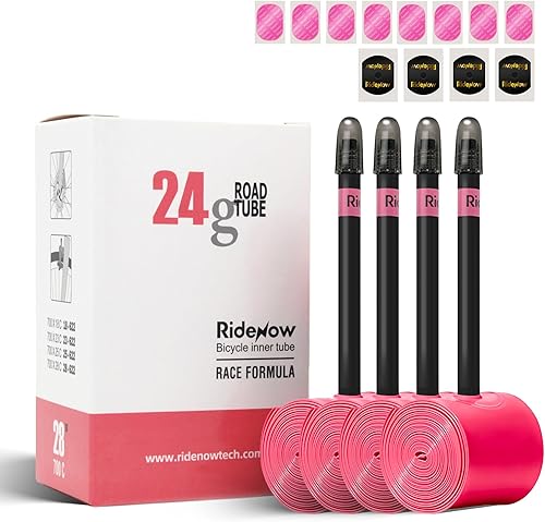 Ridenow 4-Pack Bike Inner Tube for 70018C-28C, 70018C-32C with 6585 mm Metal &TPU Presta Valves for Road Bikes, Super Light Puncture Resistant