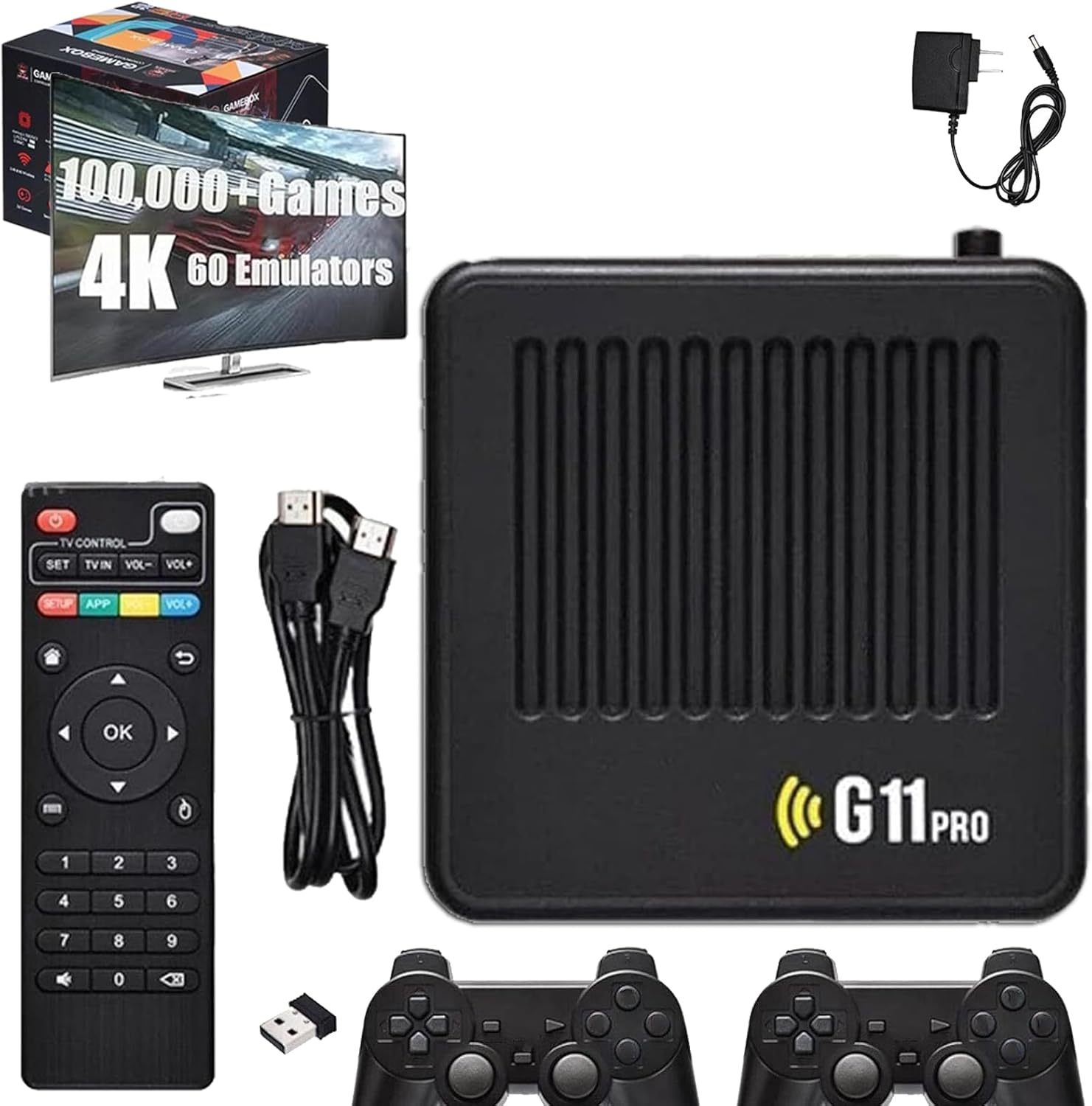 All8bit, All 8 Bit G11 Pro, All 8 Bit Console G11 Pro, 100,000 Games, [4K + 256GB] with 2.4G Wireless Dual Controllers, Portable Plug, Play Gaming Console (256GB)