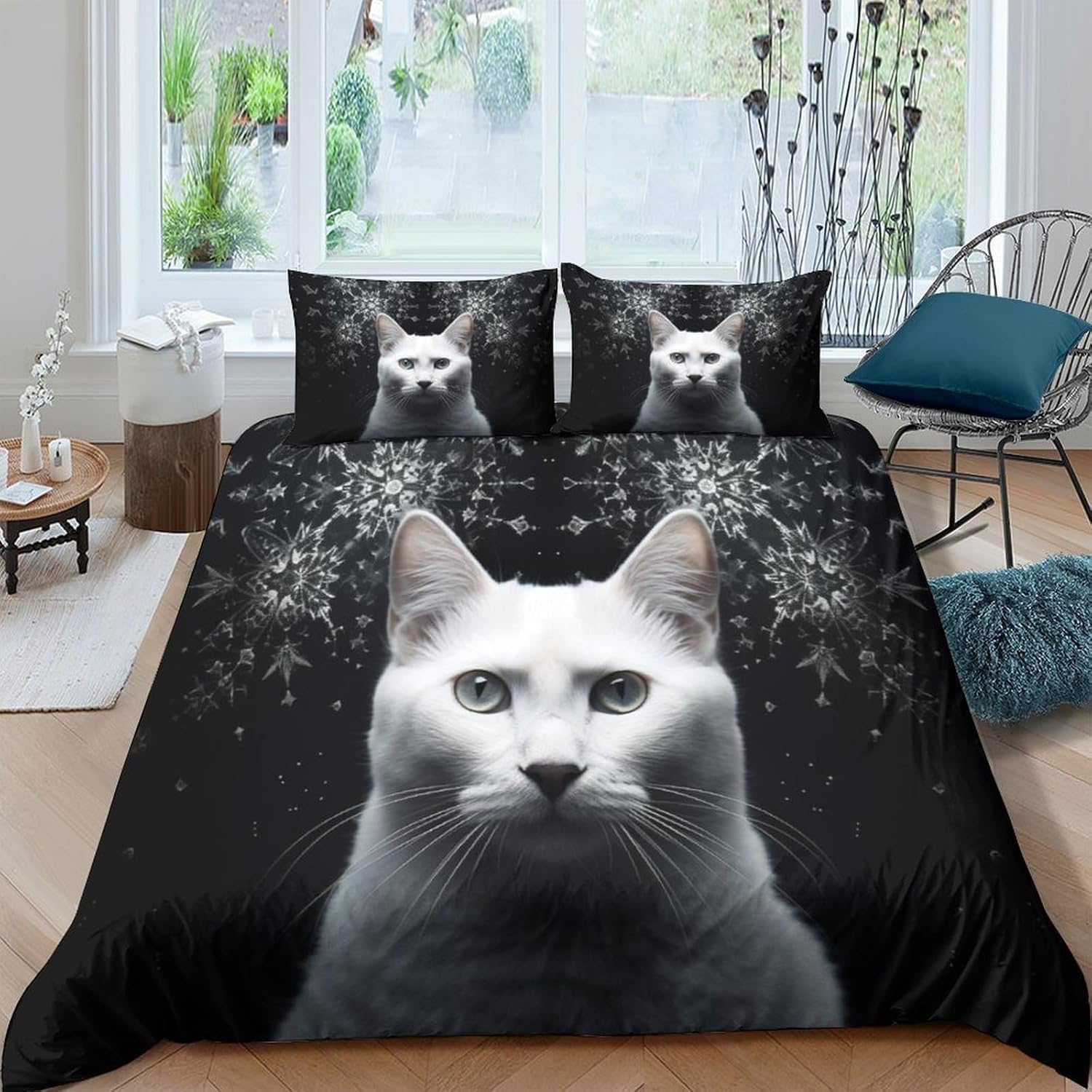 Parure de lit 1/2 personnes chat 3D hypoallergénique en microfibre