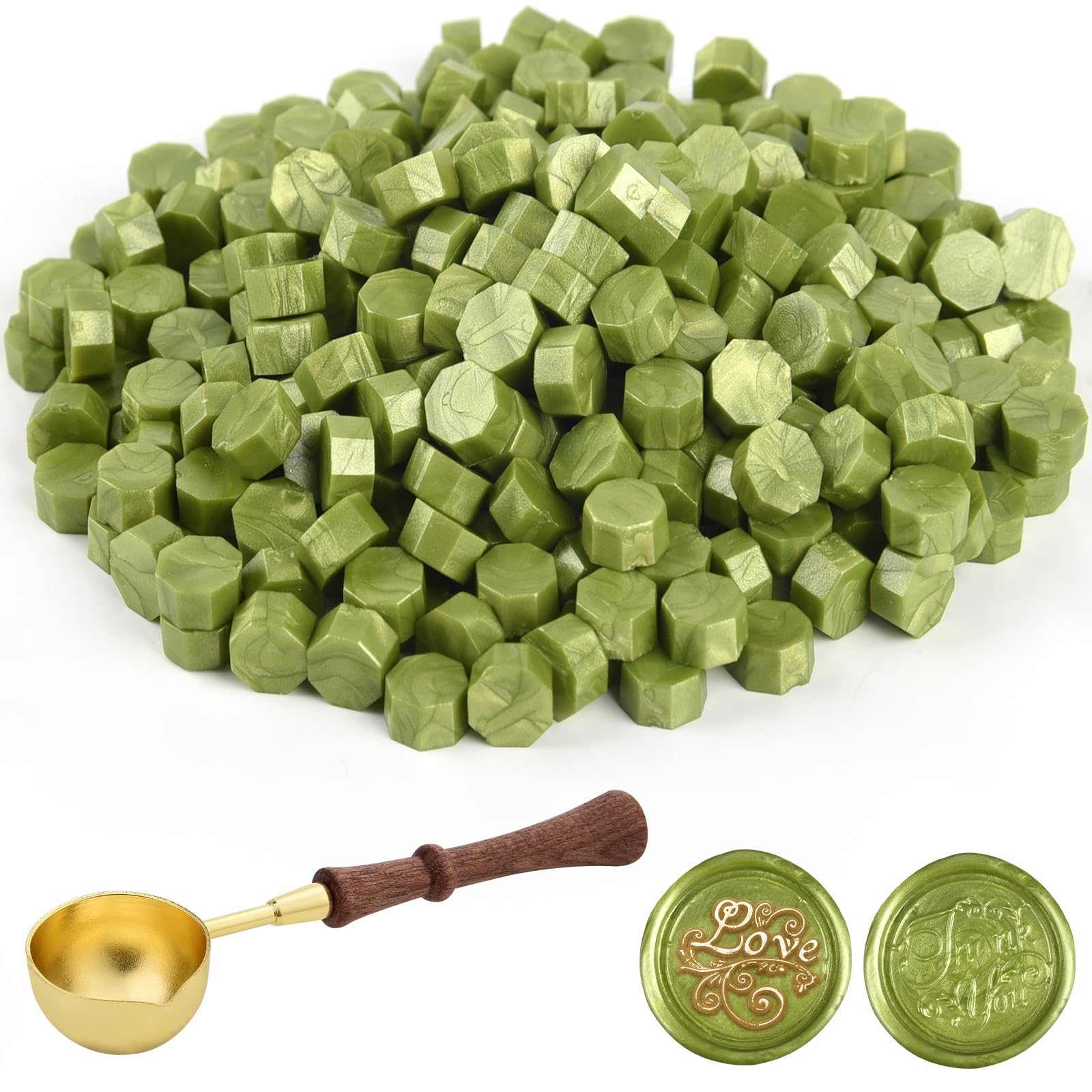 ASTARON 300 Stück Siegelwachs Senfgelb, Siegelwachs Perlen mit 1 Wachsschmelzlöffel, Wachssiegel-Set für Stempel, für Einladungen, Karten, Umschläge, Weinpakete, Geschenkverpackungen