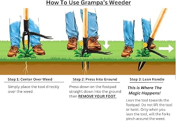 Grampa's Weeder - The Original Stand Up Weed Puller Tool with Long Handle - Made with Real Bamboo & 4-Claw Steel Head Design - Easily Remove Weeds Without Bending, Pulling, or Kneeling.