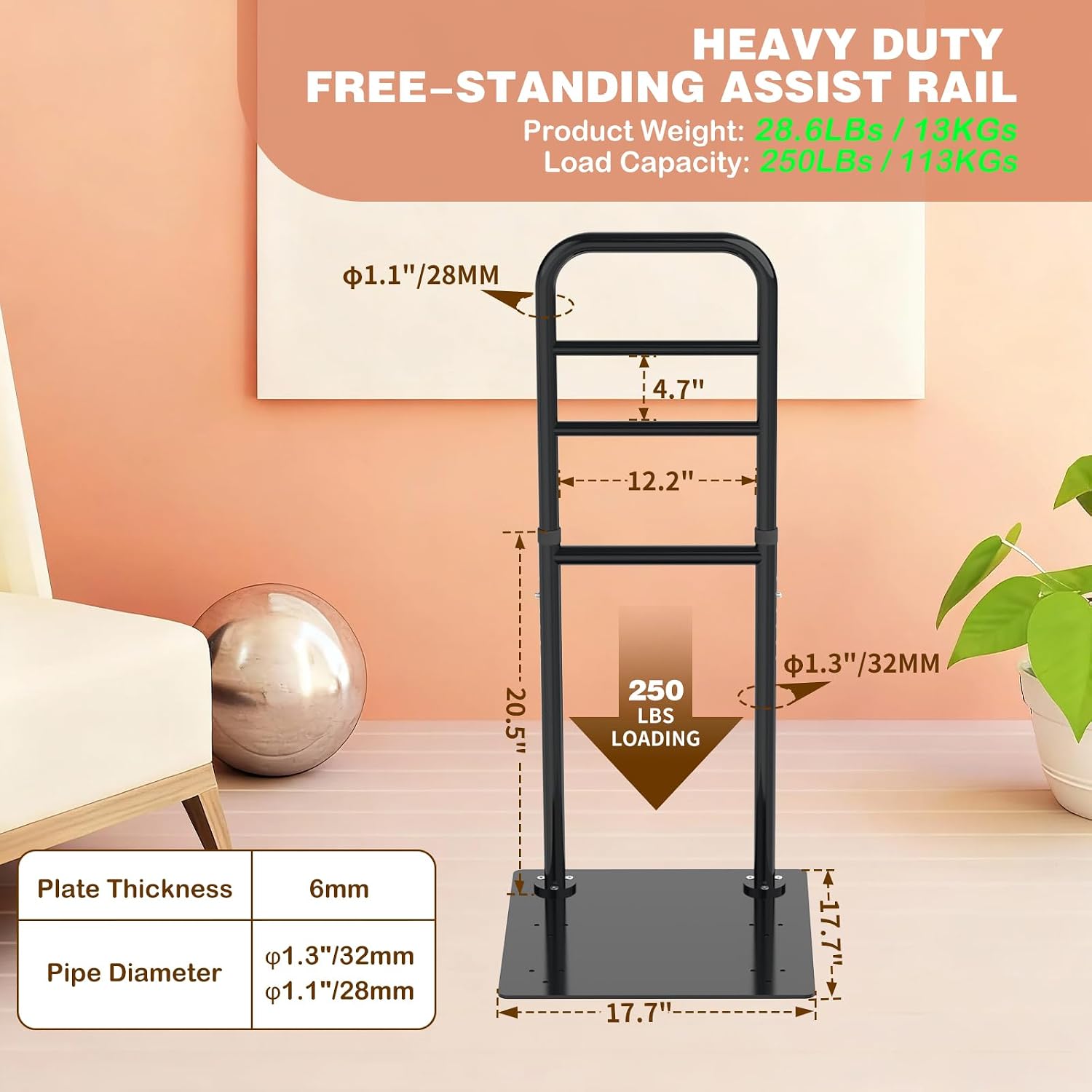 Adjustable Couch Stand Assist for Elderly, Sofa & Chair Stand Assist Rail, Heavy Duty Metal Stand Assist Rail. Suitable for Seniors and People with Limited Mobility from Sitting to Stand Up.