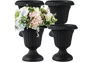 Zhehao Plastic Urn Planters: 4-Pack Black Flower Pots with Pedestals