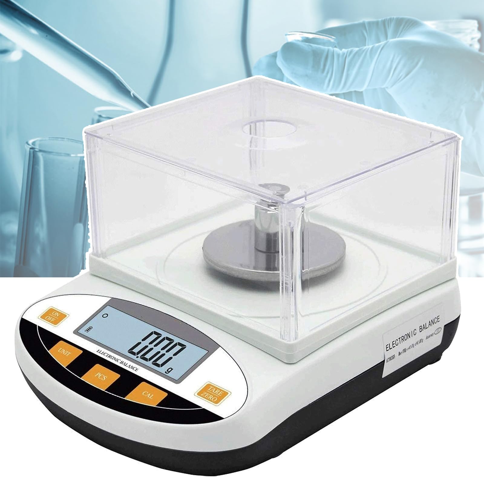 Báscula de laboratorio (200 g-3000 g), báscula de laboratorio digital de alta precisión de 0,01 g, balanza analítica, pantalla LCD, con panel bloqueador de viento, conversión de unidades, for laborato
