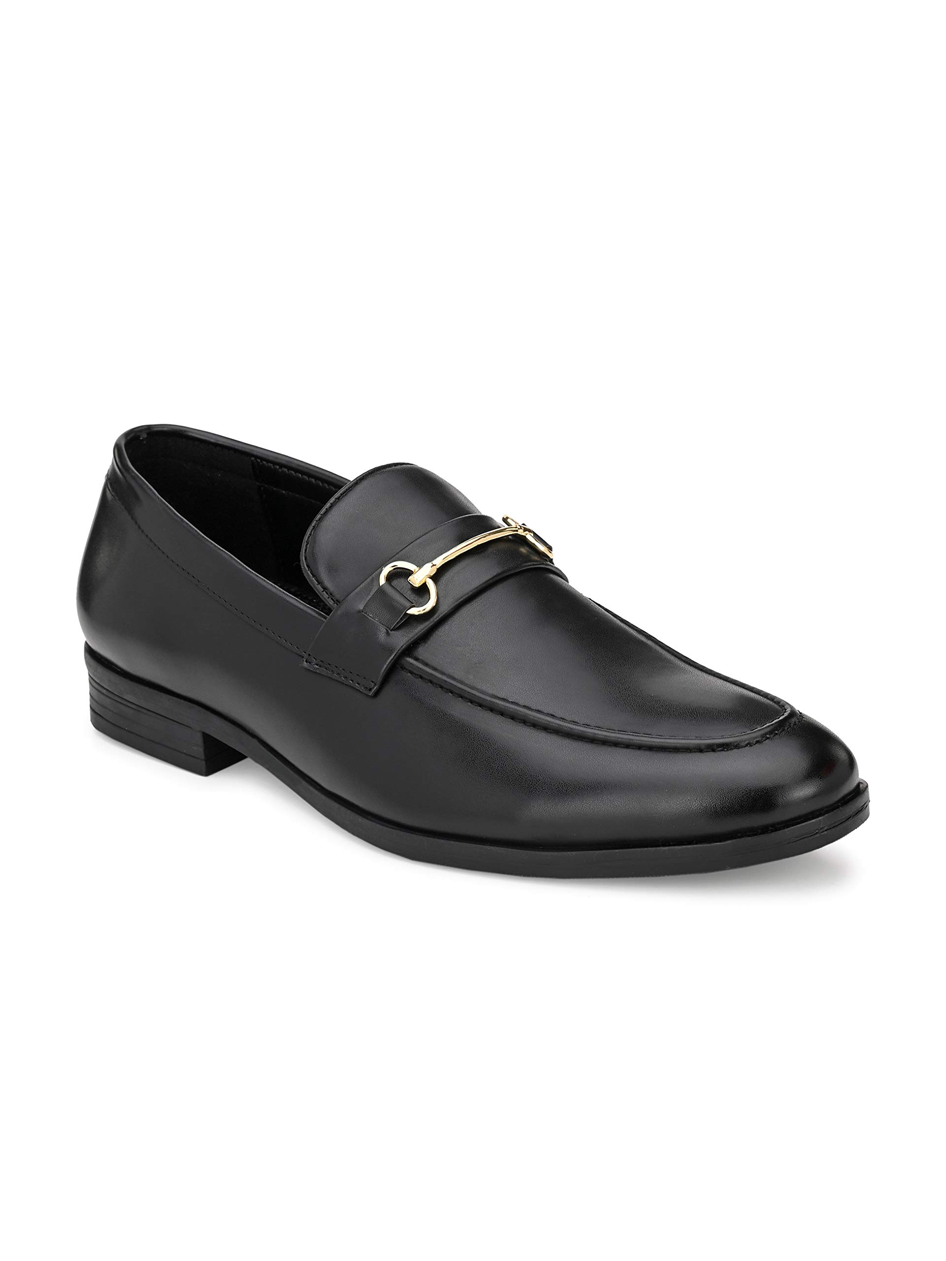 San Frissco Mens Loafers Semi Casual Shoes with Horsebit Buckle/Black Textured Formal Shoe for Office, Slip-On Loafers/Stylish Lightweight and Comfortable Shoes - 6 (Black) (B0D63B5YT2) Amazon Price History, Amazon Price Tracker