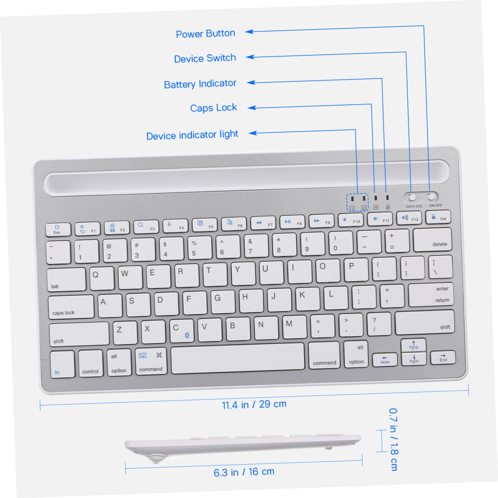 Uonlytech Tastiera Wireless Ricaricabile per Tablet e Smartphone in Abs e Ferro Uso Confortevole