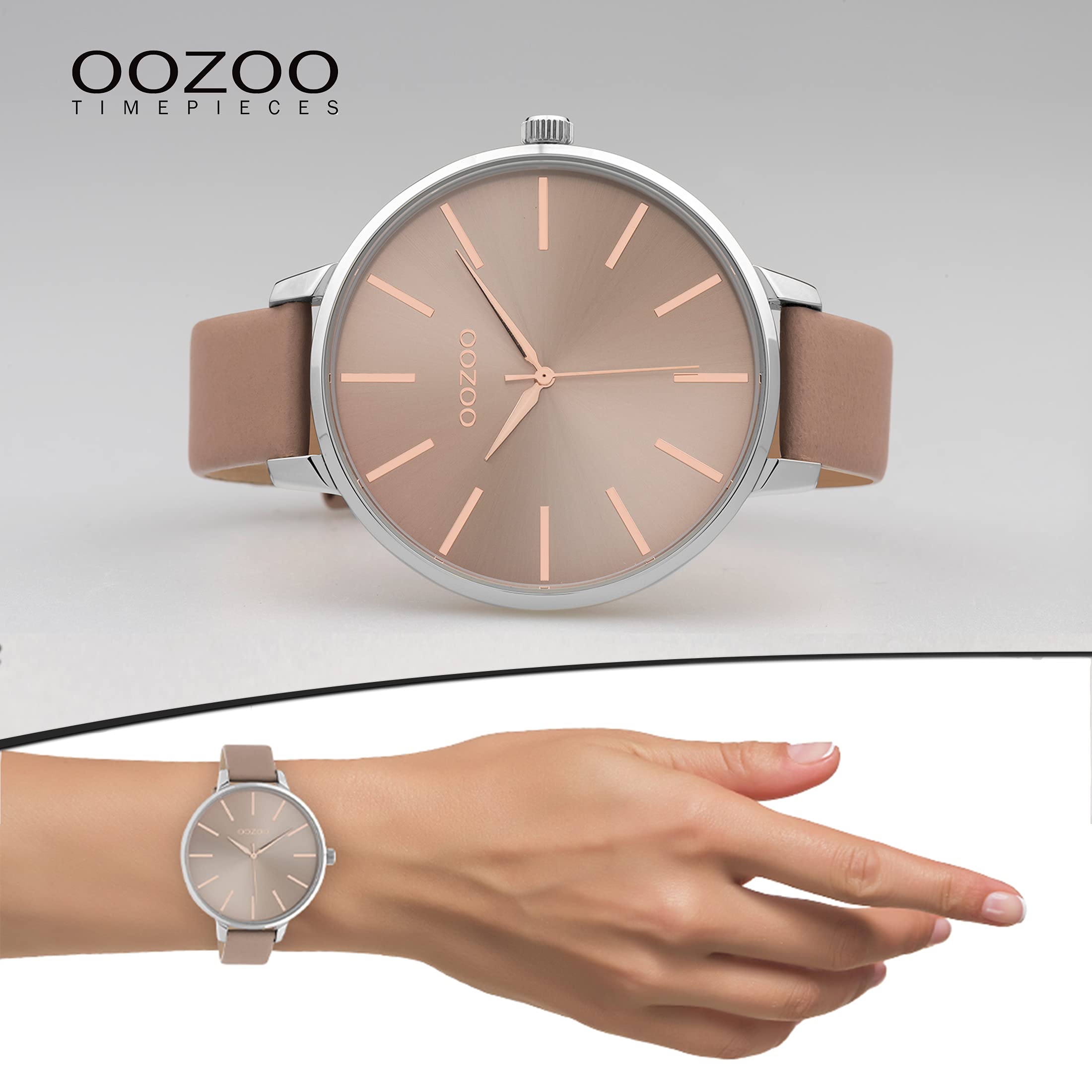 Oozoo Orologio da donna al quarzo con cinturino in pelle, 48 mm