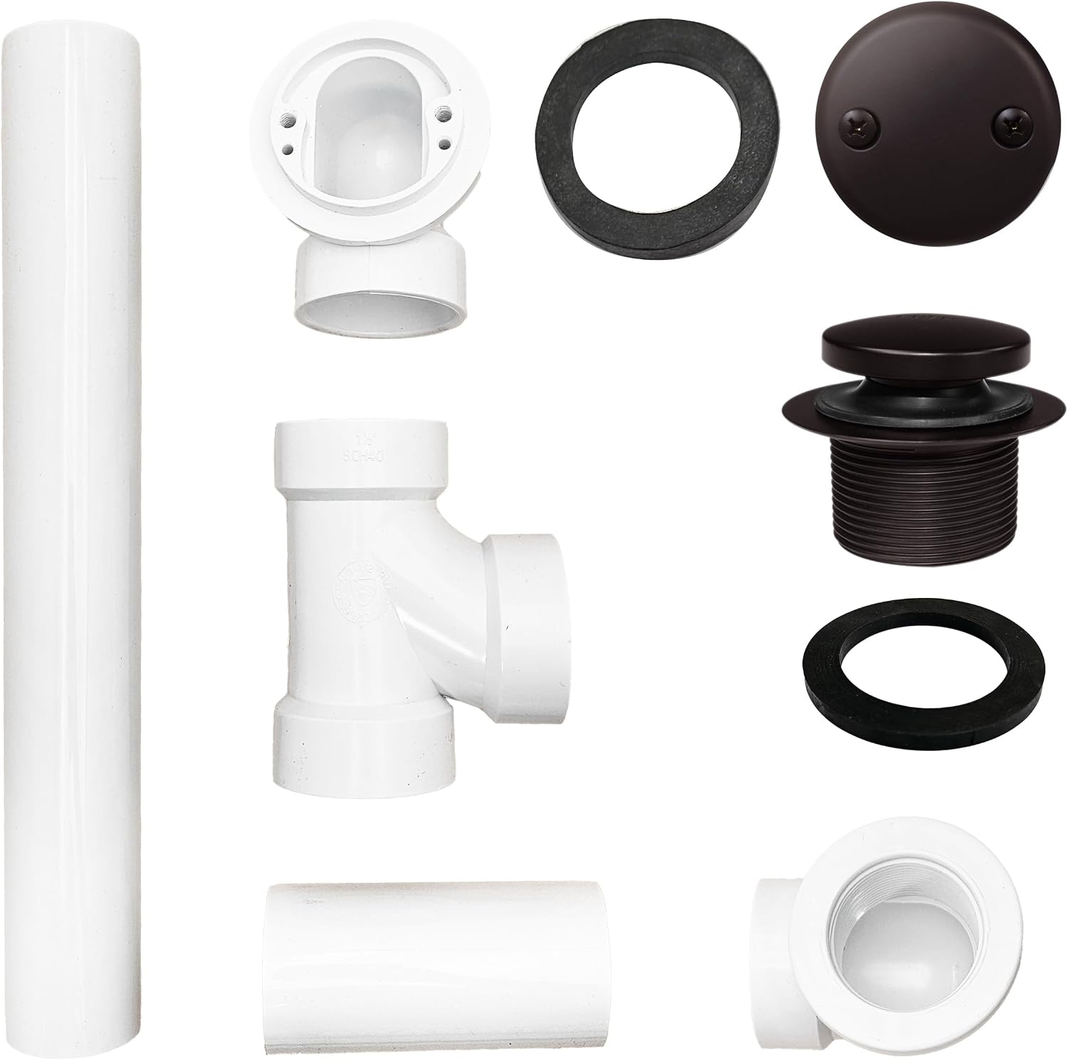 Westbrass D4932-12-12 1-1/2" x 12" Bath Waste & Overflow Assembly with Two-Hole Faceplate Cover and Tip-Toe Drain Plug - SCH. 40 PVC, Oil Rubbed (12-Pack)