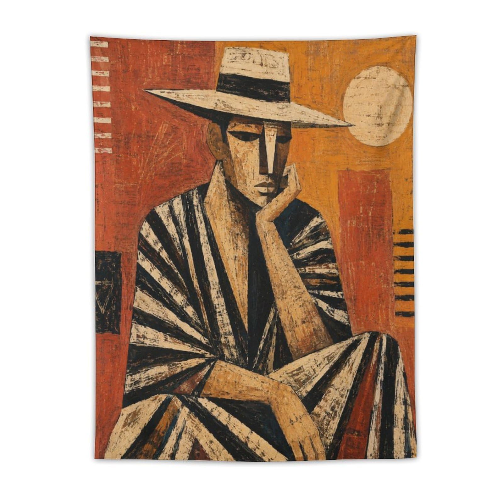 H3B8U2Y5 Man in Striped Suit Wall Tapestry, Ukiyo-e Style, Dorm Room
