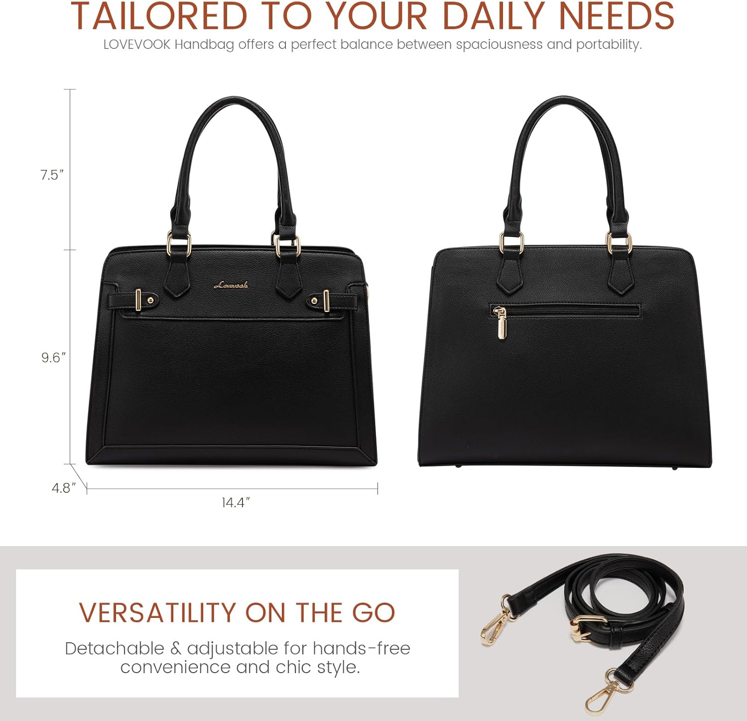 LOVEVOOK Purses and Handbags for Women, Tote Shoulder Bag Satchel Black Purse and PU Leather Top Handle for ladies - Image 7