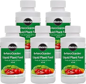 AeroGarden 3 fl. oz. Liquid Plant Food by Miracle-Gro, 5 Pack Bundle - for Use in All Soil-Free Hydroponic Indoor Gardens