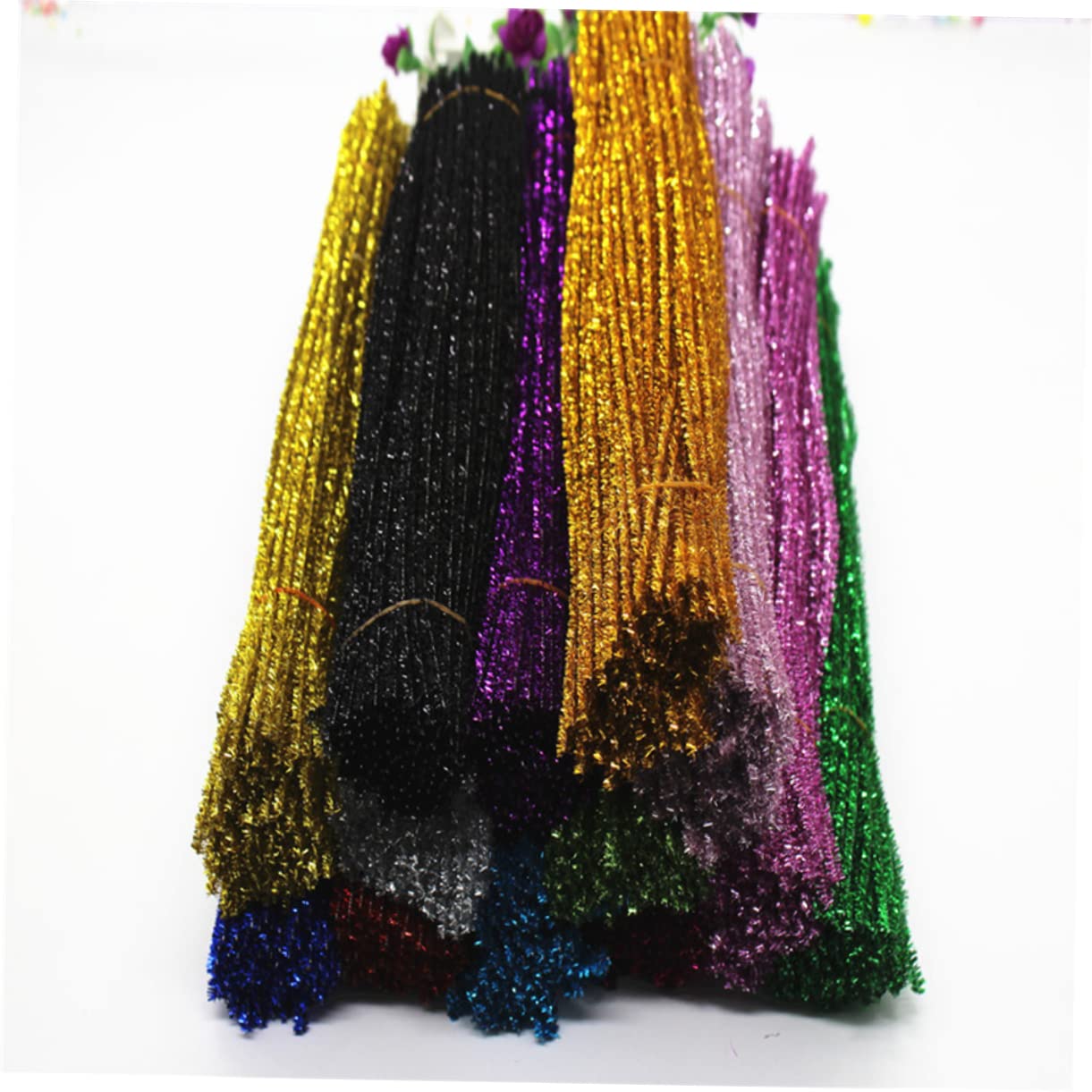 DOITOOL 200pcs Glitter Twist Stick Craft Material Holiday Glitter Gold Bulk Strands Golden Tinsel Christmas Tree Chenille Stems Christmas Tinsel Light Christmas Decorations Orange