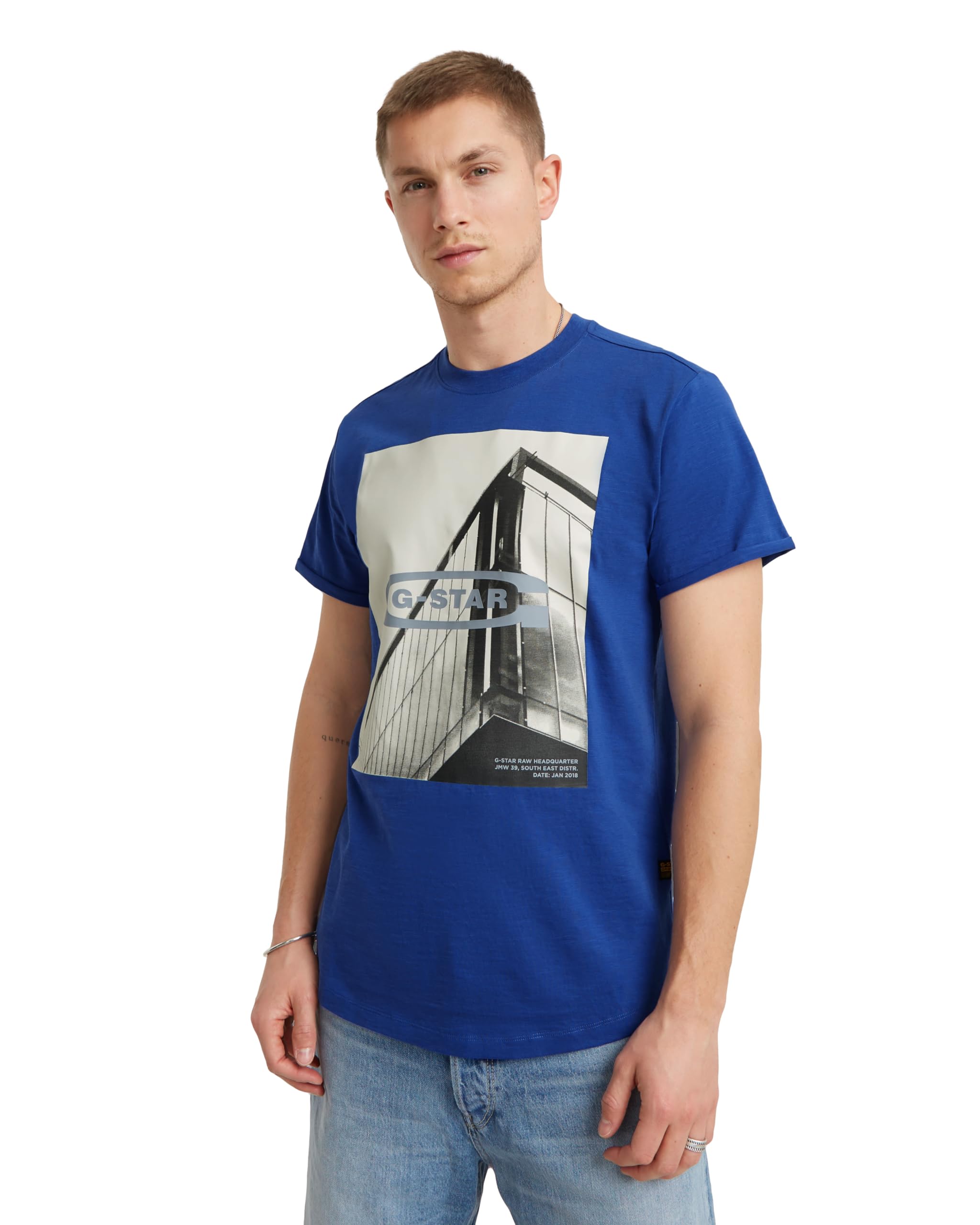 G-Star Men's HQ Oldskool Logo Lash T-Shirt, Blue (radar blue D24683-C372-1474), S