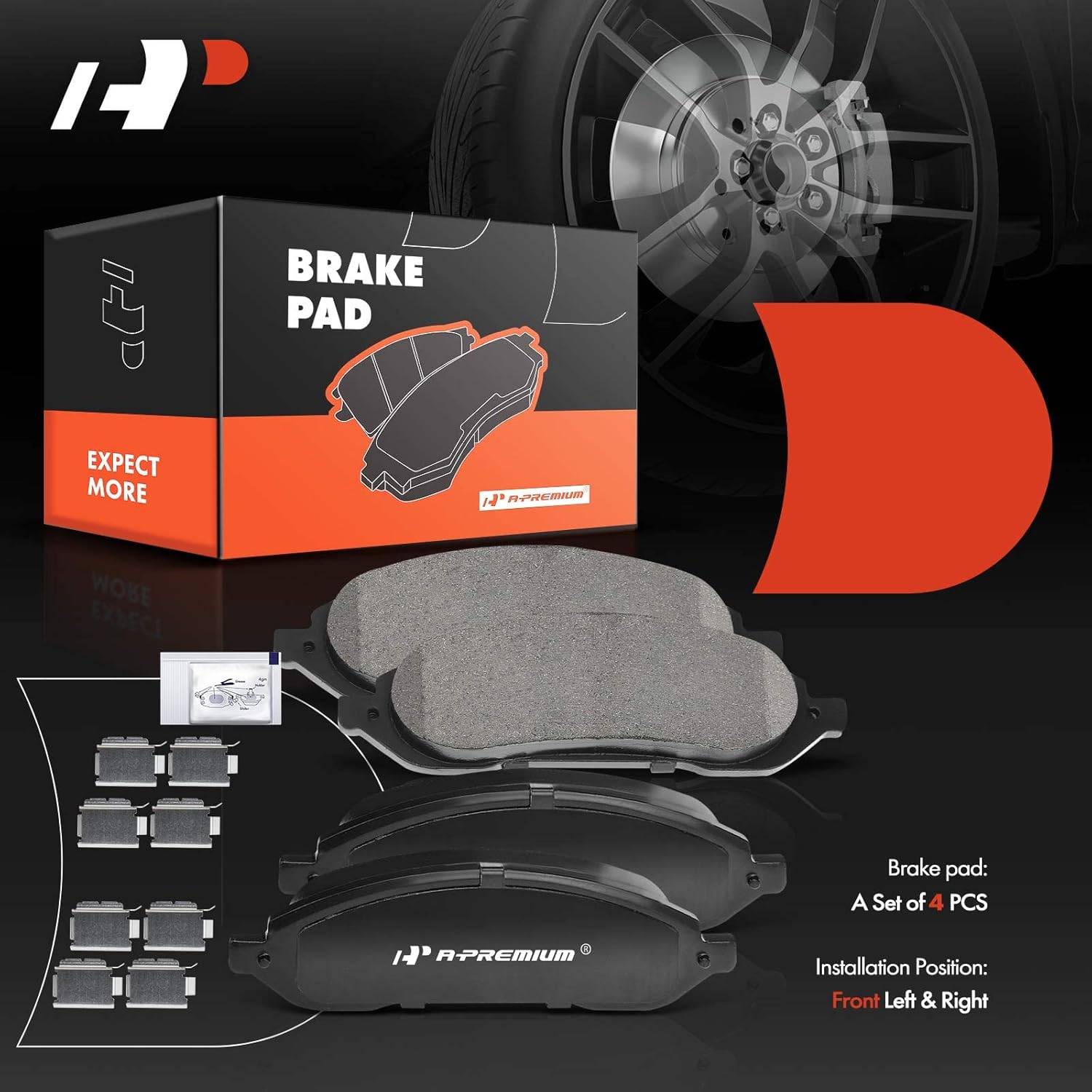 A-Premium Front Ceramic Brake Pads Set Compatible with Ford and Mercury Models - Freestar/Monterey 2004 2005 2006 2007, with Hardware, 4-Pack