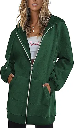 Zeagoo Women Zip Up Hoodies Long Fleece Jacket Lightweight Tunic Hooded Sweatshirt Oversize Winter Coat With Pockets