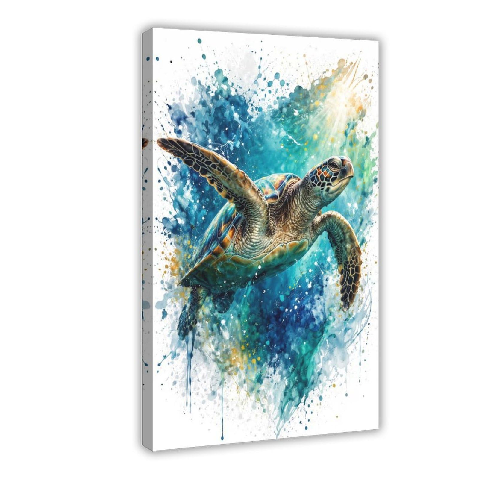 Qnvjqkdsi Frame Sea Turtle Watercolor Art Canvas Poster Bedroom Decor Landscape Office Room Decor Gift 24" L X 36" W