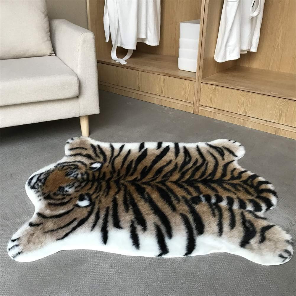 Tiger Print Area Rug Faux Cowhide Skin Hide Animal Printed Rugs Cute Carpet Nonslip Mat Premium Quality Rug and Chair Cover 35.4x43.3inch image 4