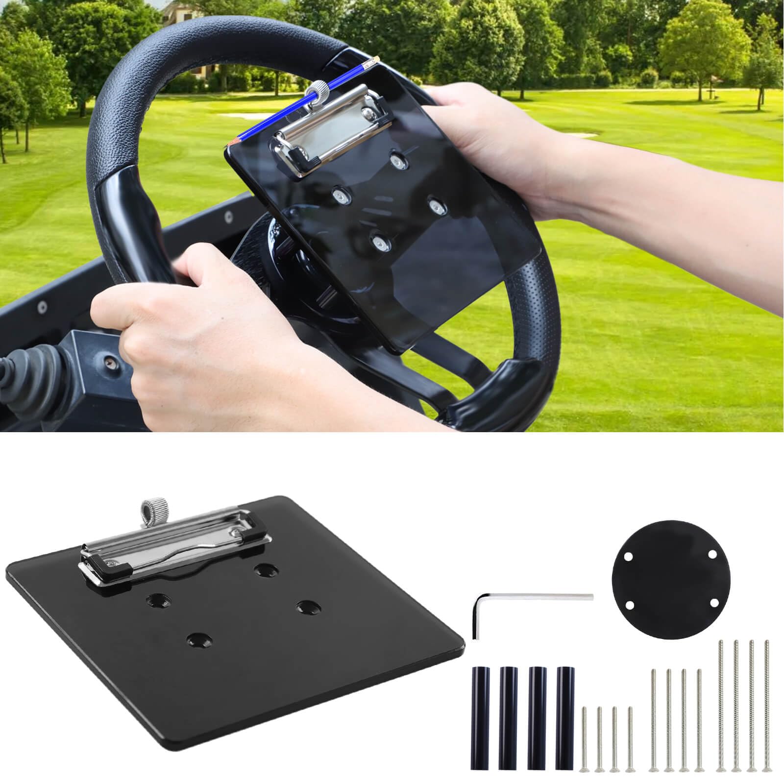 LEAPGOMAX Golf Cart Scorecard Holder with Pen Holder on Golf Cart Steering Wheel for EZGO Club Car Yamaha Golf Carts Black?Note Do Not Include Golf Cart Steering Wheel