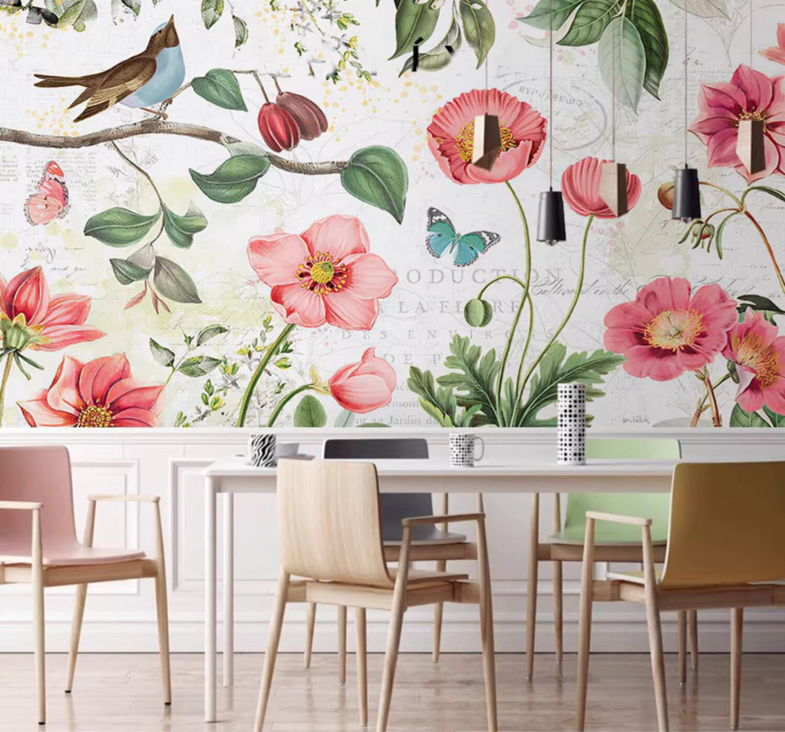 Retro Plants Flowers Hand Drawn Art 3D Wallpaper Easy Install Feature Office Living Room Sofa Bedroom TV Background Wall Decoration-400cm×280cm