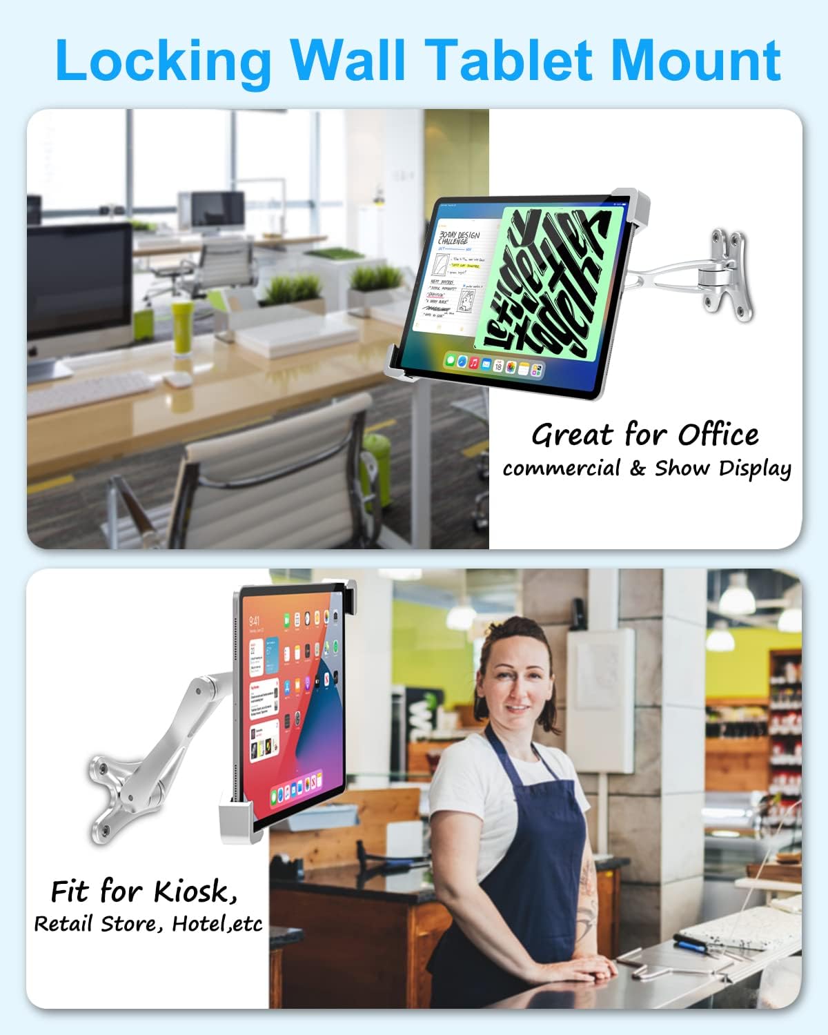 Anti-Theft Tablet Wall Mount, Security Wall Tablet Holder for Kiosk/Retail/Business, All Metal in-Wall Tablet Stand with Lock & Key, for iPad Pro 13 12.9 Air, Galaxy Tab, Surface, 9-14" Tablet