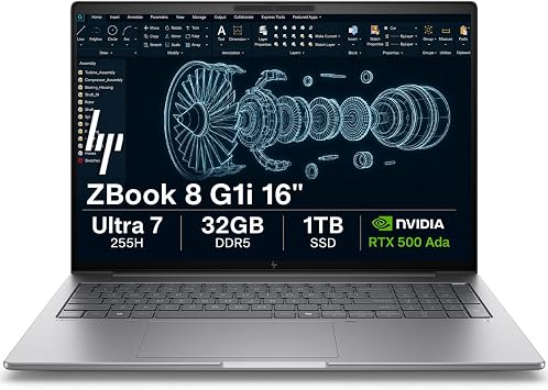 HP ZBook 8 G1i Laptop, 16" FHD+, NVIDIA RTX 500 Ada 4GB, Intel Ultra 7 255H