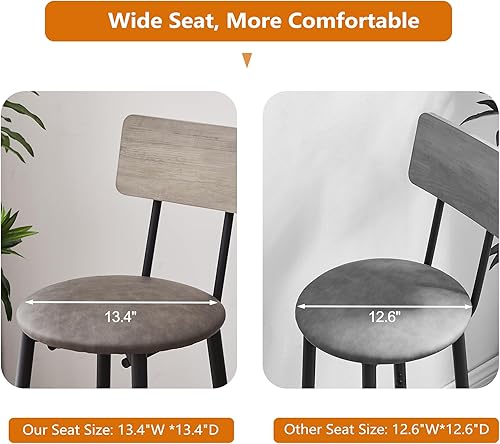 Miniatura 4 de Juego de 2 mesas de bar y sillas de bar, mesa de bistró y taburete de bar, mesa de comedor pequeña con taburete tapizado, color gris