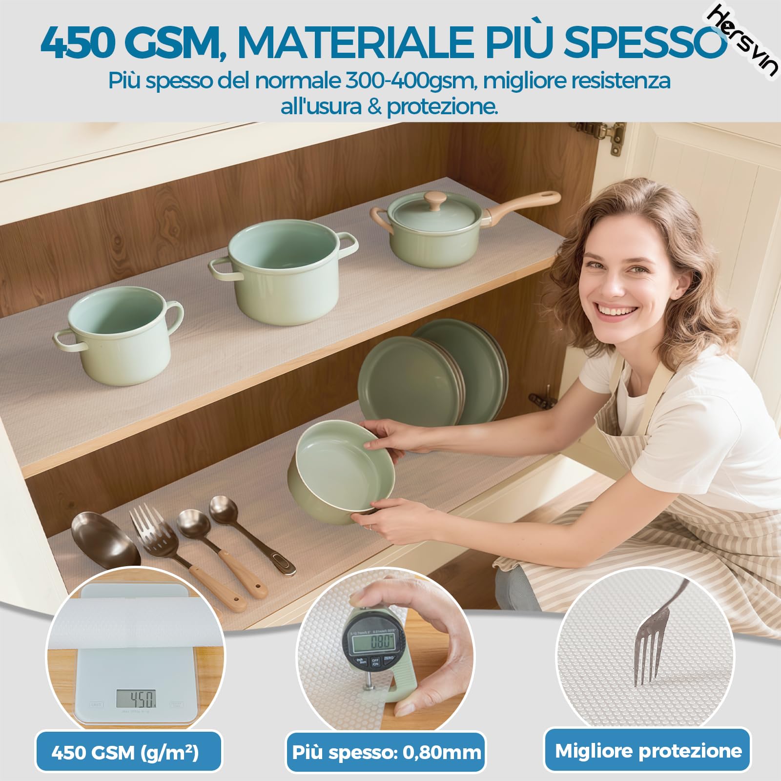 Hersvin 45cmx300cm Tappetino per Cassetti, Tappetini Non-Adesivo Eva Plastica Rotolo Carta per Mensola Cassetto Frigorifero Tavolo Mobile Cucina Lavello Ripiani (Trasparente Puntino)